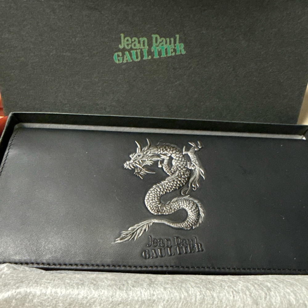 Jean Paul Gaultier Black Key and Card Holder with Intricate Silver Dragon Design
